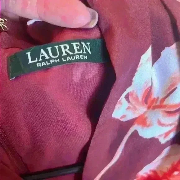 NWT Ralph Lauren sz 4P Burgundy Floral Print Midi Dress - Picture 7 of 9